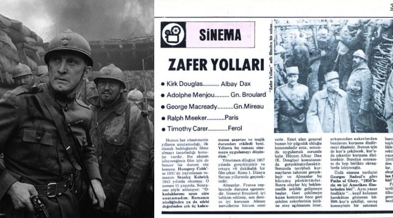 Paths of Glory'nin TR Gösterimini Onaylayan Genelkurmay Temsilcisinin İzin Yazısı