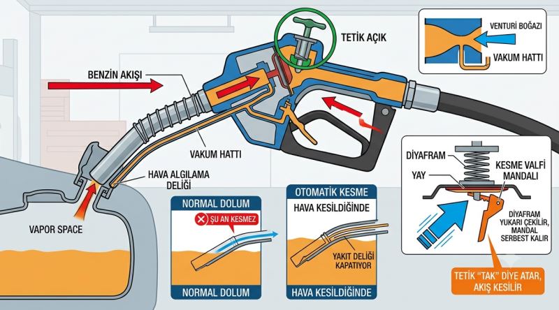 Akaryakıt Tabancası Yakıtın Dolduğunu Nasıl Anlayıp “Tak” Diye Atıyor?